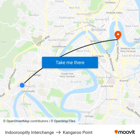 Indooroopilly Interchange to Kangaroo Point map