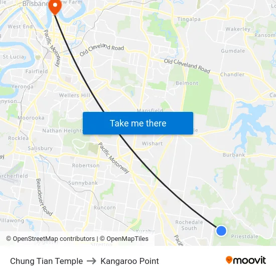 Chung Tian Temple to Kangaroo Point map