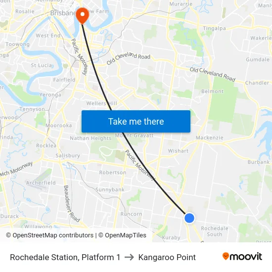 Rochedale Station, Platform 1 to Kangaroo Point map