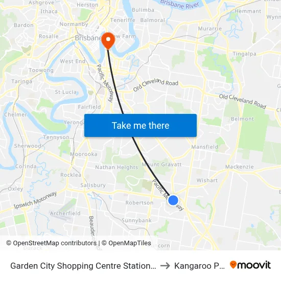Garden City Shopping Centre Station, Stop F to Kangaroo Point map