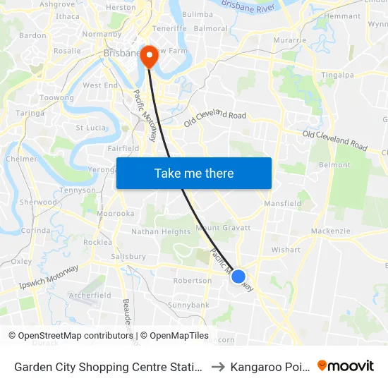 Garden City Shopping Centre Station to Kangaroo Point map