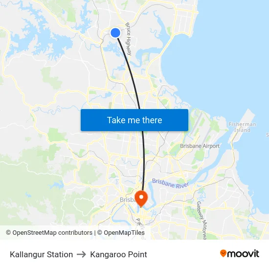 Kallangur Station to Kangaroo Point map
