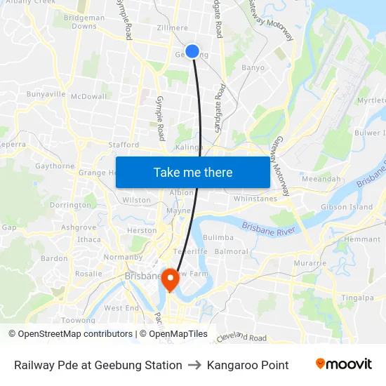 Railway Pde at Geebung Station to Kangaroo Point map