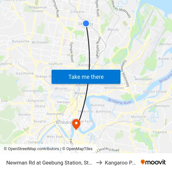 Newman Rd at Geebung Station, Stop 51 to Kangaroo Point map