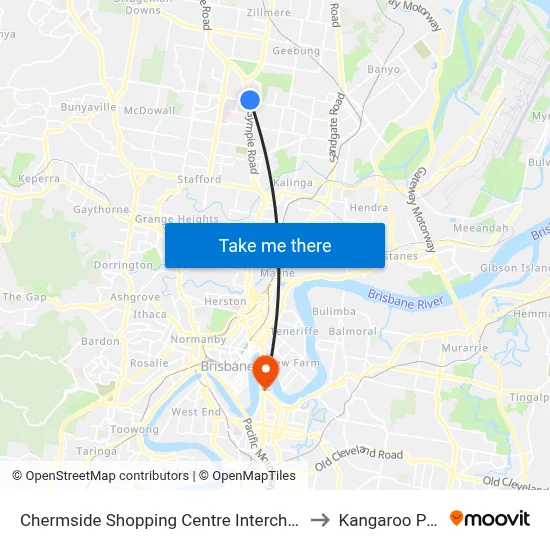 Chermside Shopping Centre Interchange B to Kangaroo Point map