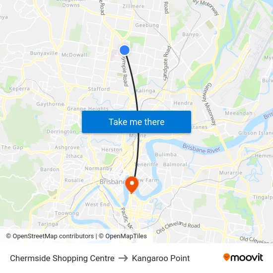 Chermside Shopping Centre to Kangaroo Point map