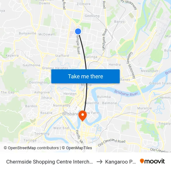 Chermside Shopping Centre Interchange F to Kangaroo Point map