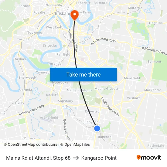 Mains Rd at Altandi, Stop 68 to Kangaroo Point map