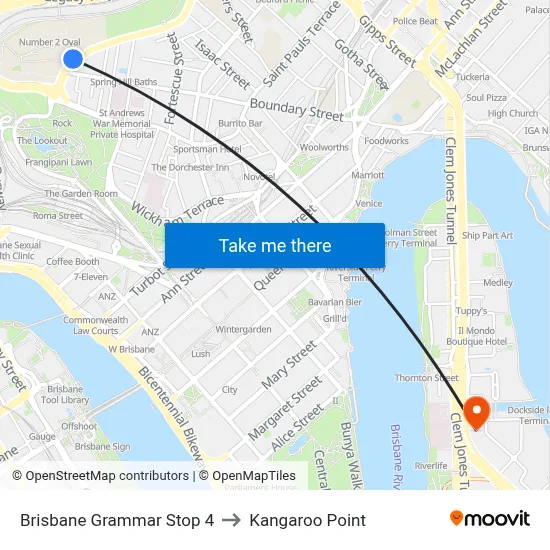 Brisbane Grammar Stop 4 to Kangaroo Point map