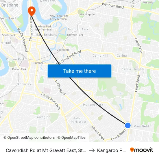 Cavendish Rd at Mt Gravatt East, Stop 60 to Kangaroo Point map