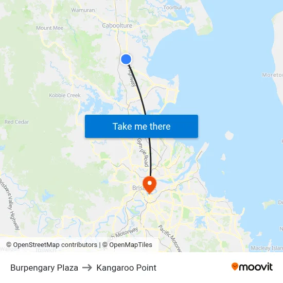 Burpengary Plaza to Kangaroo Point map