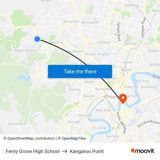 Ferny Grove High School to Kangaroo Point map