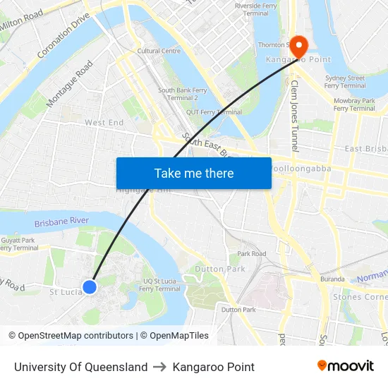 University Of Queensland to Kangaroo Point map