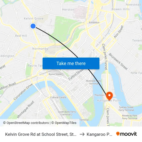 Kelvin Grove Rd at School Street, Stop 13 to Kangaroo Point map
