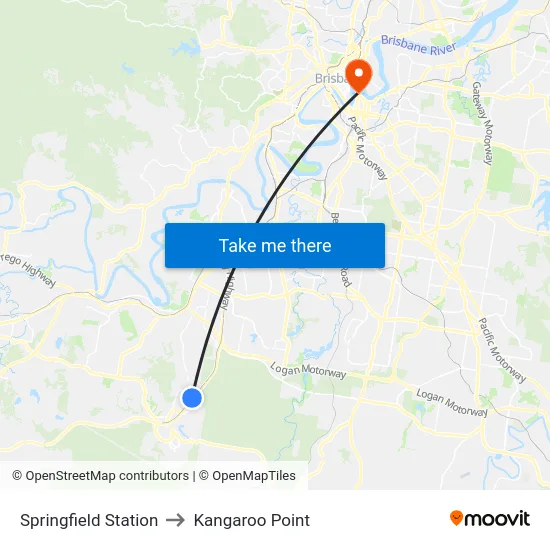 Springfield Station to Kangaroo Point map