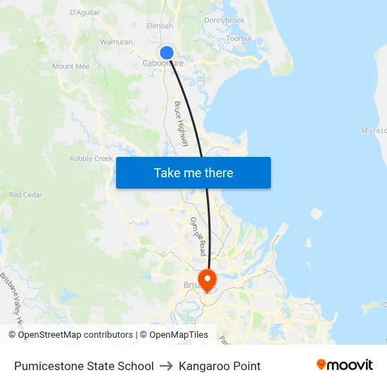 Pumicestone State School to Kangaroo Point map