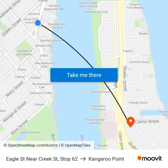 Eagle St Near Creek St, Stop 62 to Kangaroo Point map