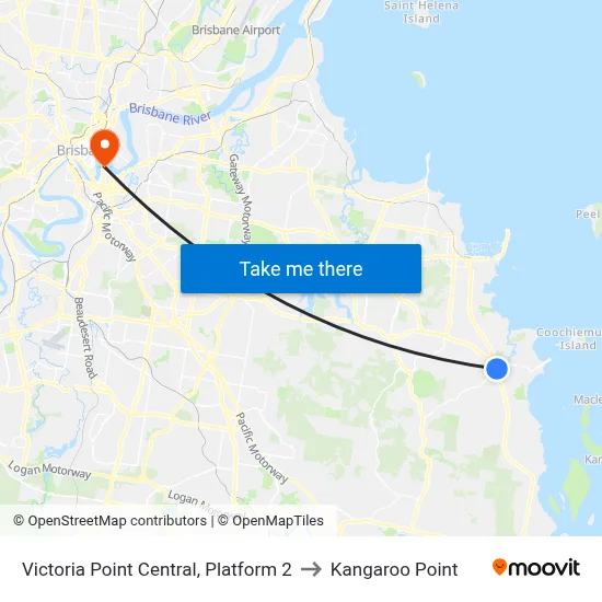 Victoria Point Central, Platform 2 to Kangaroo Point map