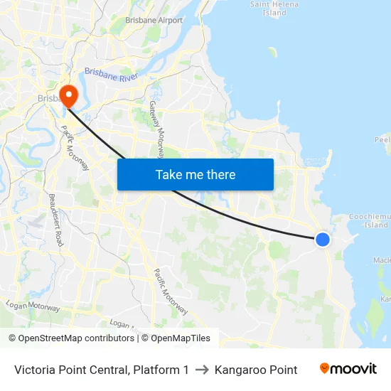 Victoria Point Central, Platform 1 to Kangaroo Point map