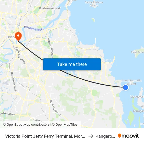 Victoria Point Jetty Ferry Terminal, Moreton Bay (Redland City) to Kangaroo Point map