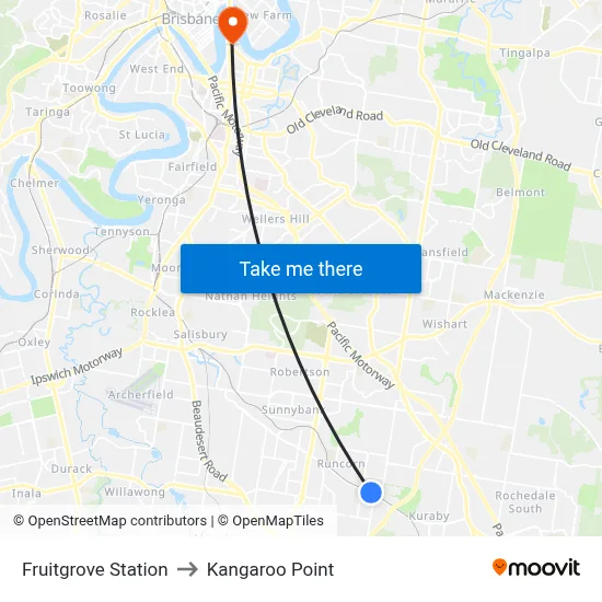 Fruitgrove Station to Kangaroo Point map