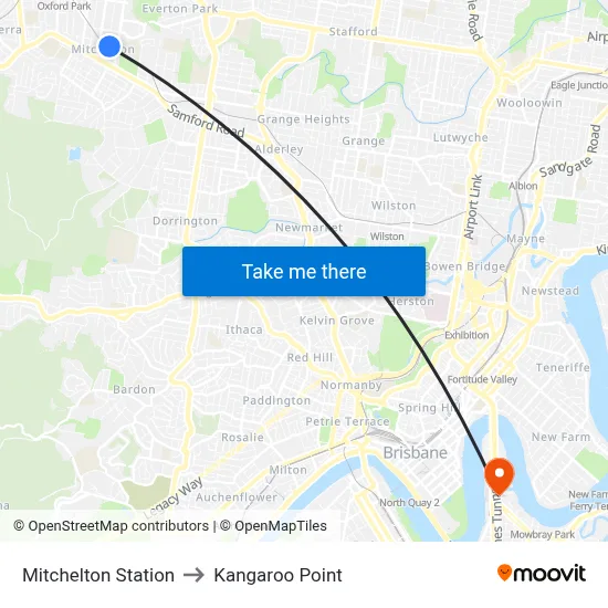 Mitchelton Station to Kangaroo Point map