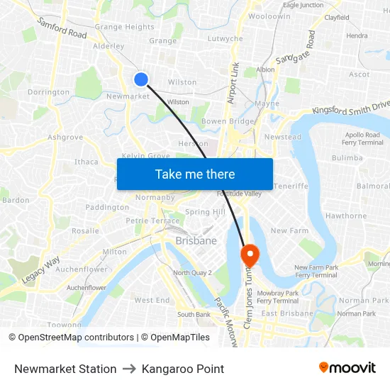 Newmarket Station to Kangaroo Point map