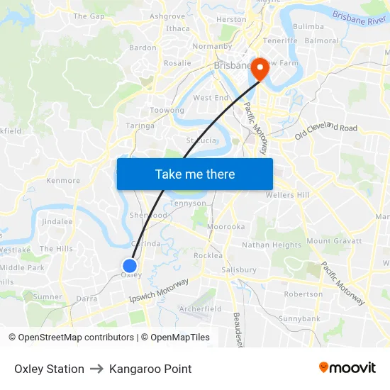 Oxley Station to Kangaroo Point map