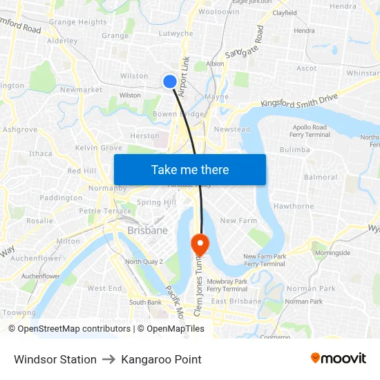 Windsor Station to Kangaroo Point map