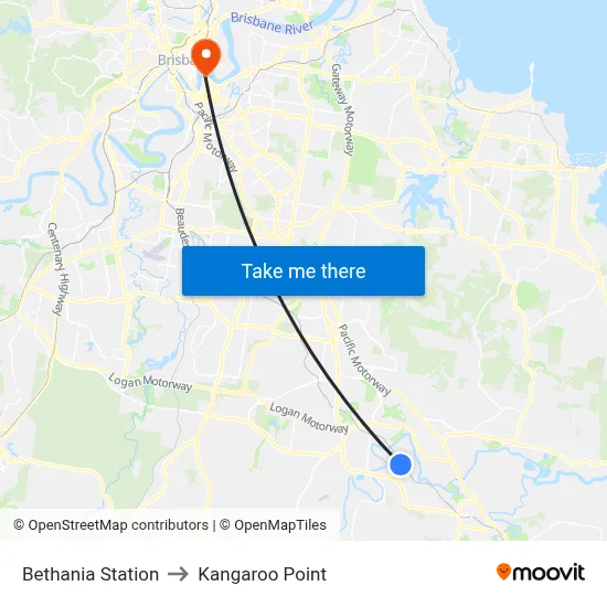 Bethania Station to Kangaroo Point map