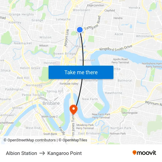 Albion Station to Kangaroo Point map