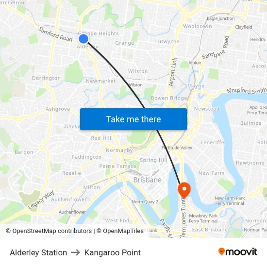 Alderley Station to Kangaroo Point map