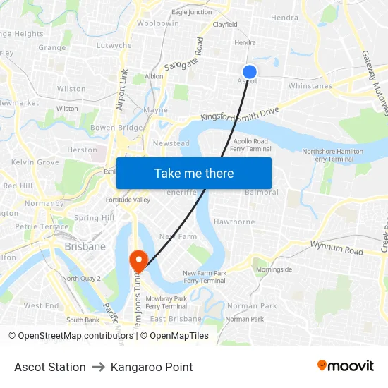 Ascot Station to Kangaroo Point map