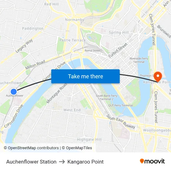 Auchenflower Station to Kangaroo Point map