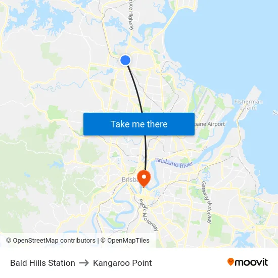 Bald Hills Station to Kangaroo Point map