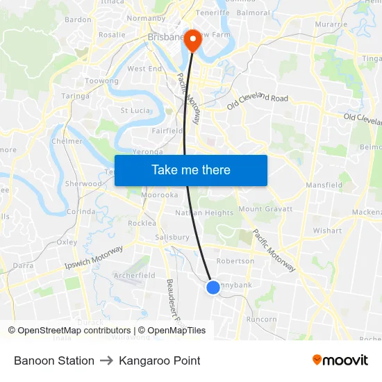 Banoon Station to Kangaroo Point map