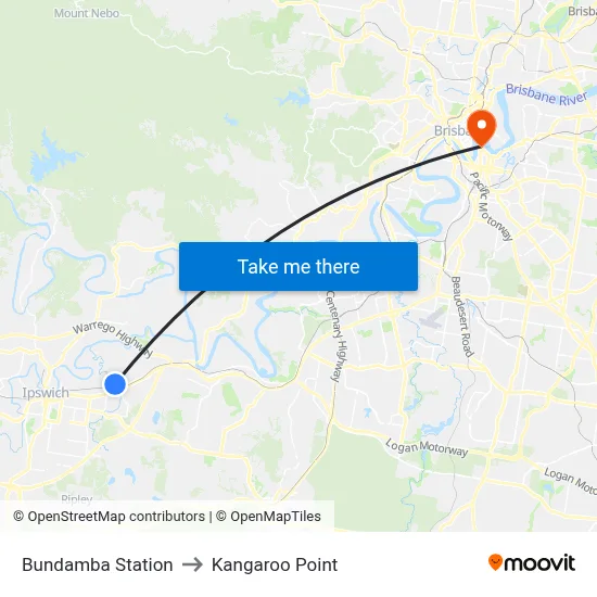 Bundamba Station to Kangaroo Point map