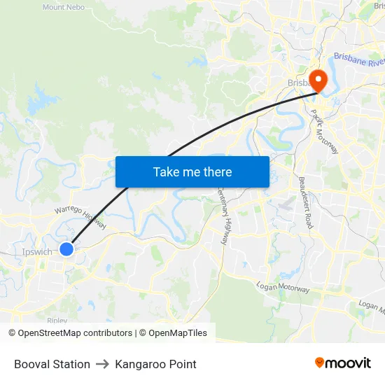 Booval Station to Kangaroo Point map