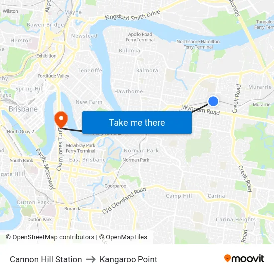 Cannon Hill Station to Kangaroo Point map