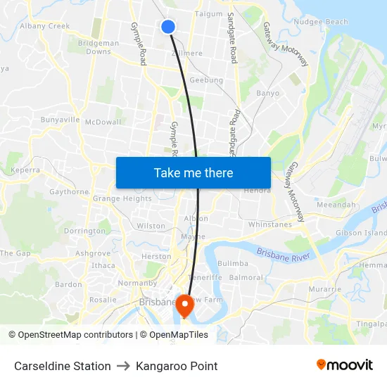 Carseldine Station to Kangaroo Point map