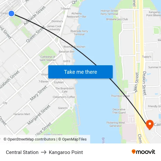 Central Station to Kangaroo Point map