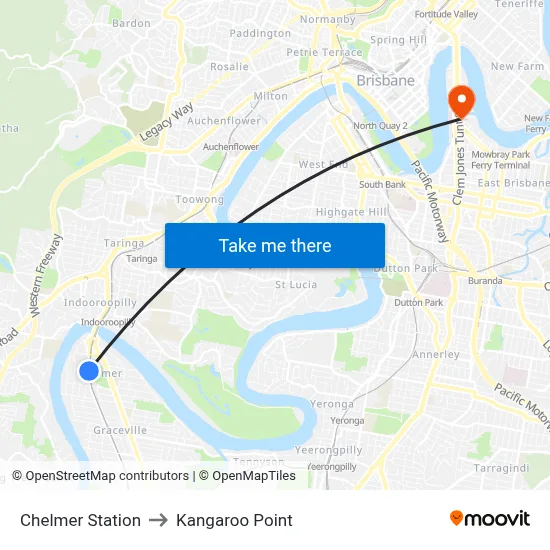 Chelmer Station to Kangaroo Point map