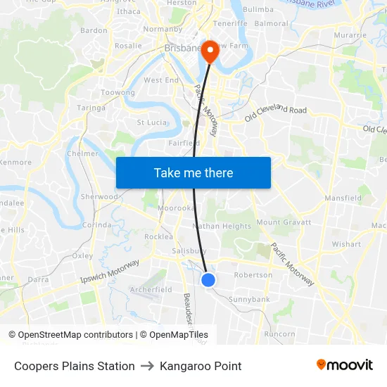Coopers Plains Station to Kangaroo Point map