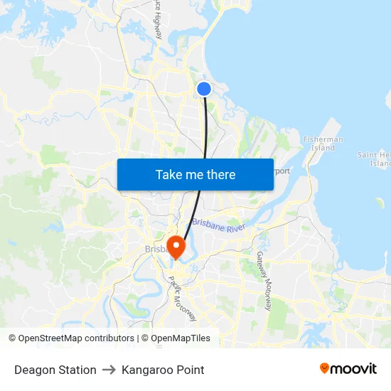 Deagon Station to Kangaroo Point map