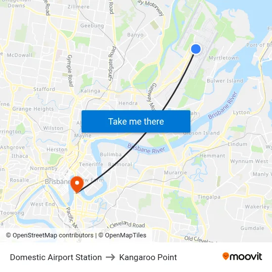 Domestic Airport Station to Kangaroo Point map