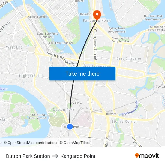 Dutton Park Station to Kangaroo Point map