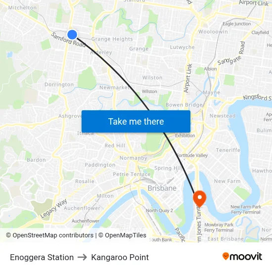 Enoggera Station to Kangaroo Point map
