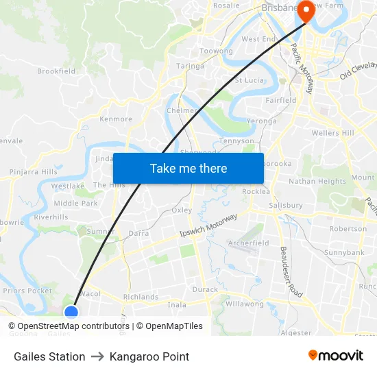 Gailes Station to Kangaroo Point map
