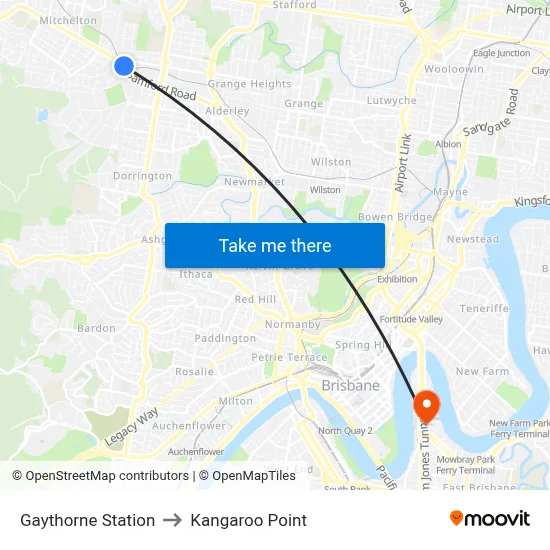 Gaythorne Station to Kangaroo Point map