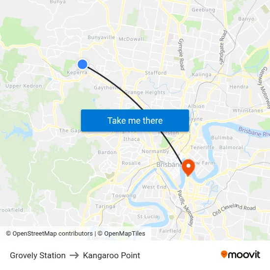 Grovely Station to Kangaroo Point map